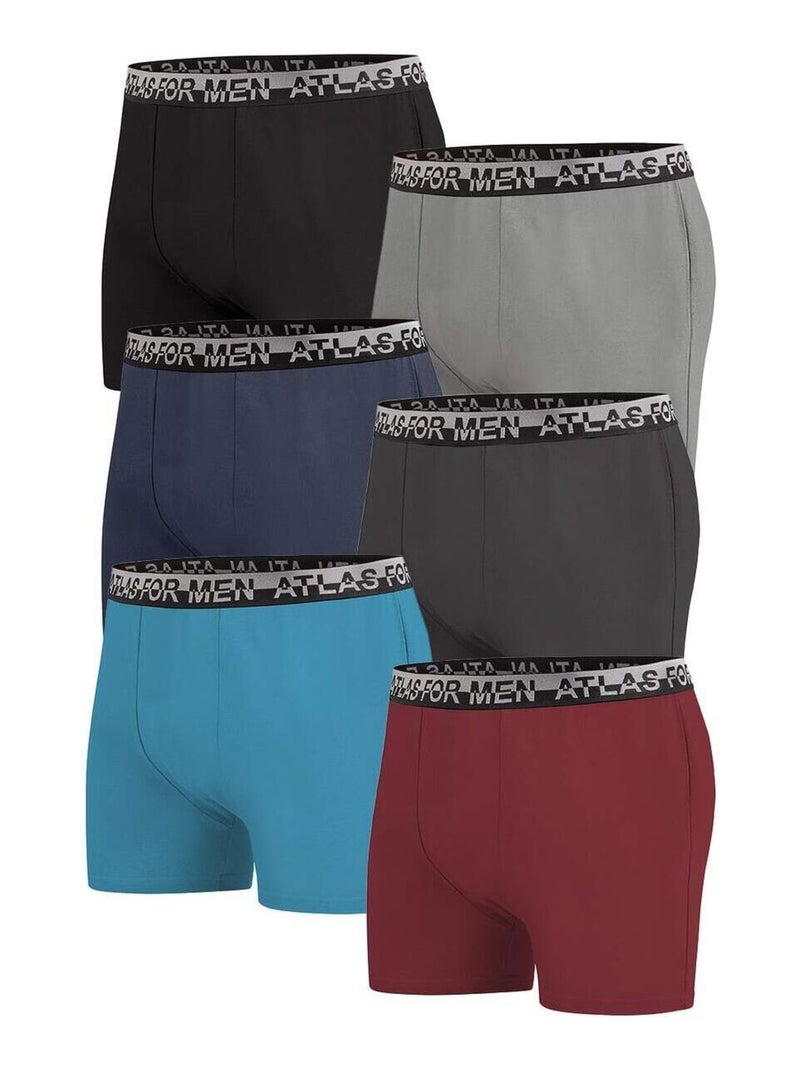 Lot de 6 Boxers Top Confort   - ATLAS FOR MEN Bleu Gris Noir - Kiabi