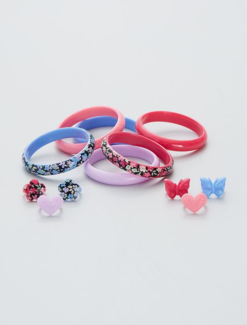 Lot de 6 bracelets + bagues                             multicolore 
