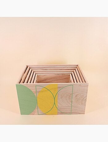 Lot de 6 caisses en bois motifs géométriques verts