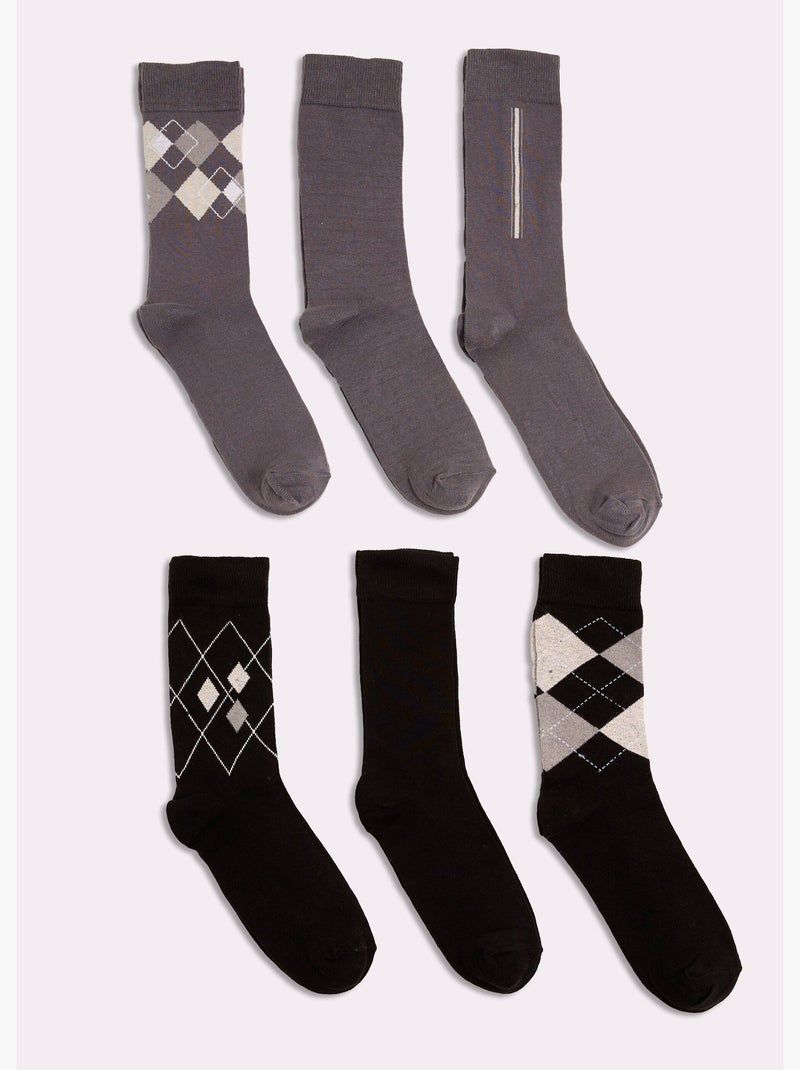 Lot de 6 Chaussettes losanges - AFIBEL Noir - Kiabi