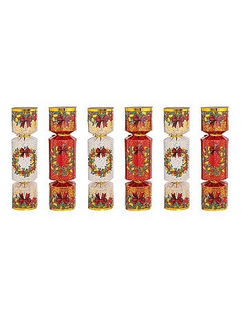 Lot de 6 crackers imprimés Couronne de Noël