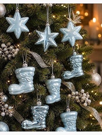 Lot de 6 décorations de noël en forme de botte bleu ciel