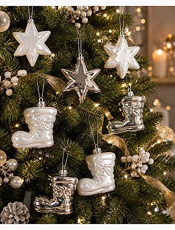 Lot de 6 décorations de noël en forme de botte bleu ciel
