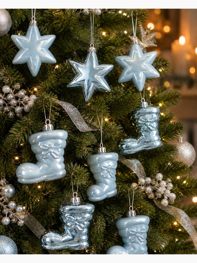Lot de 6 décorations de noël en forme de botte bleu ciel Bleu - Kiabi