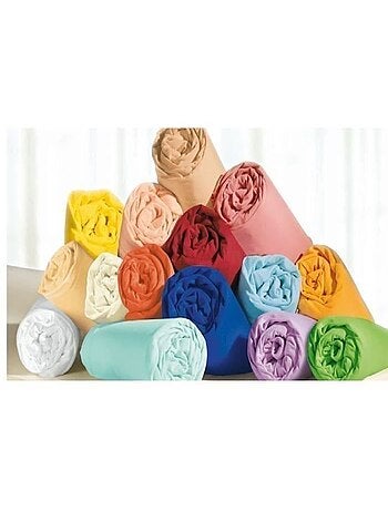 Lot de 6 draps housses - 90x190cm - 100% coton 57 fils/m² - bonnet 23 cm - multicolore