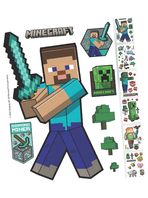 Lot de 6 feuilles d'autocollants muraux faciles à retirer Minecraft ROBA - Kiabi