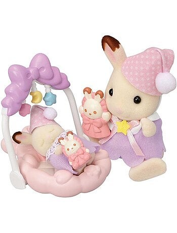 Lot de 6 figurines - Coucher des sœurs Lapin Chocolat - SYLVANIAN FAMILIES