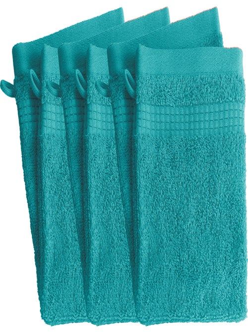 Lot de 6 Gants de Toilette  -  100% Coton - 450 gr/m2 - Kiabi