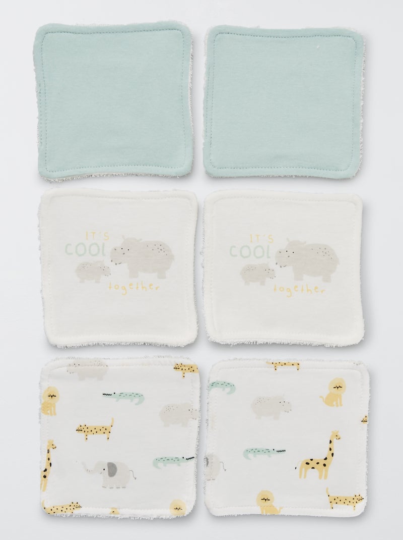 Lot de 6 lingettes lavables blanc/beige/vert - Kiabi