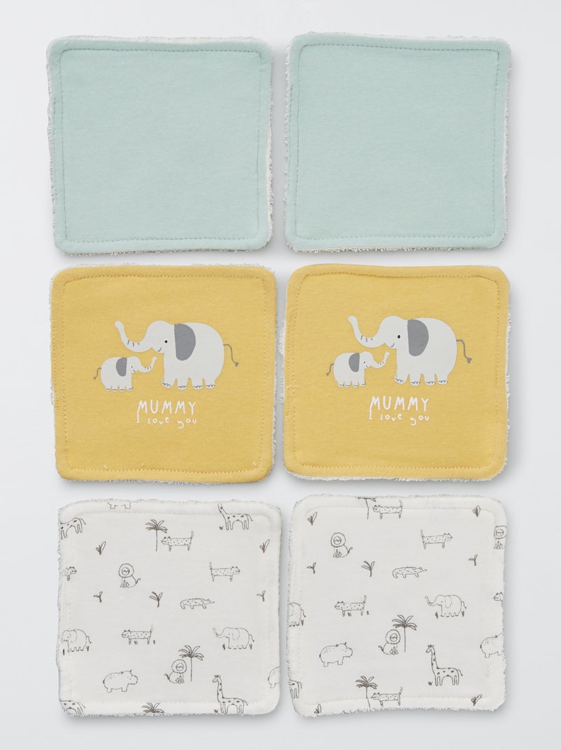Lot de 6 lingettes lavables blanc/vert/jaune - Kiabi