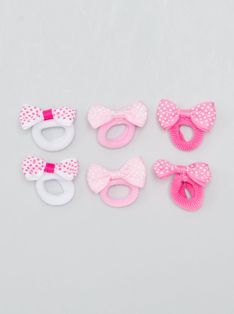 Lot de 6 mini élastiques avec nœud Blanc/rose - Kiabi