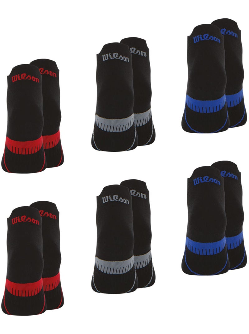 Lot de 6 paires de chaussettes basses homme wilson Noir Rouge Bleu - Kiabi