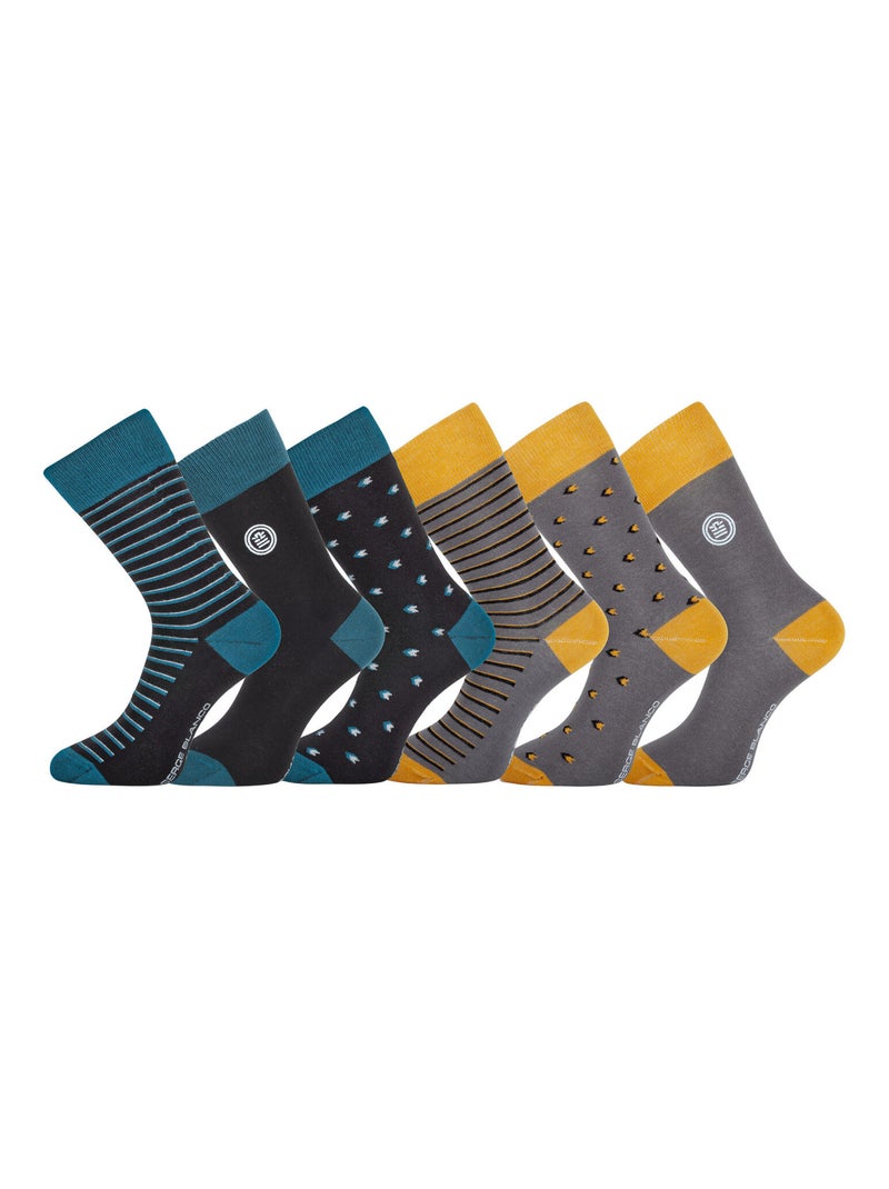 Lot de 6 paires de chaussettes de ville City Serge Blanco Noir Gris Bleu - Kiabi