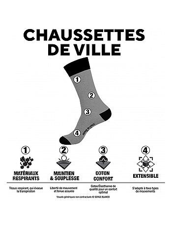 Lot de 6 Paires de Chaussettes de ville coton homme Serge Blanco
