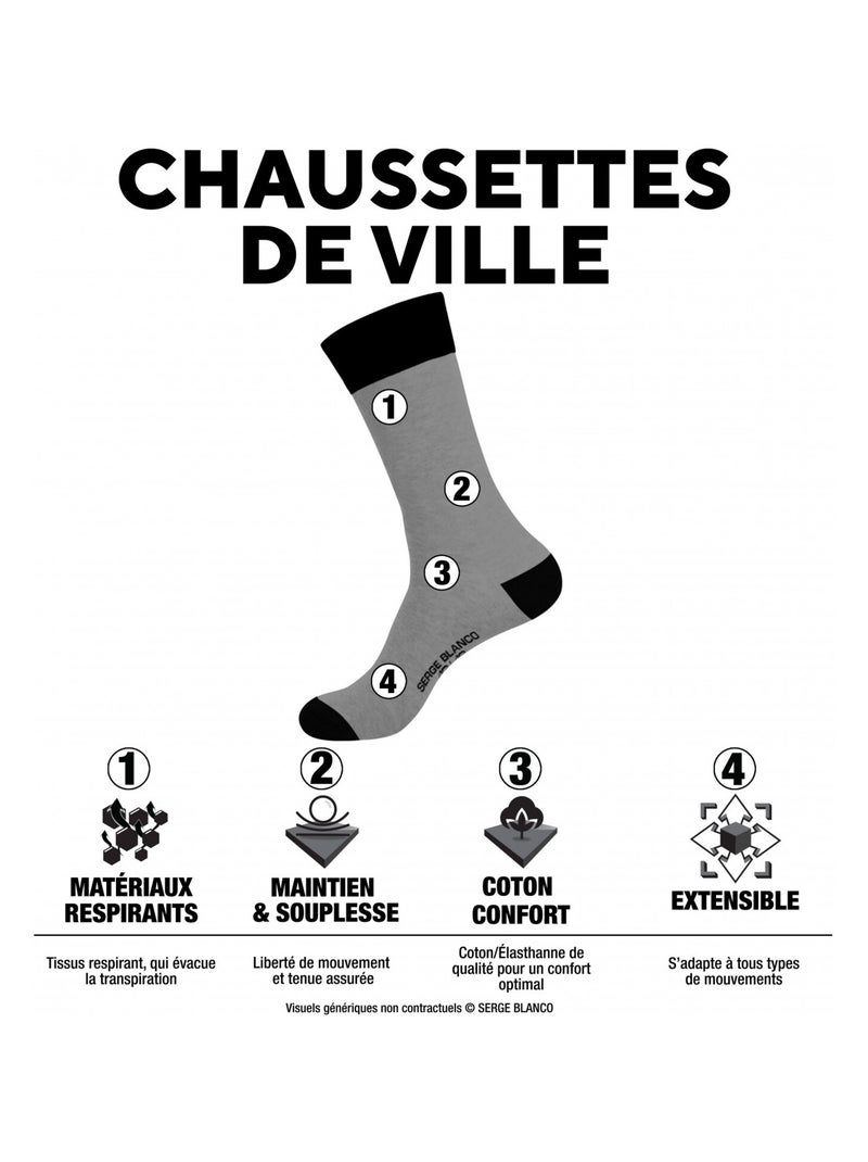 Lot de 6 Paires de Chaussettes de ville coton homme Serge Blanco Noir - Kiabi