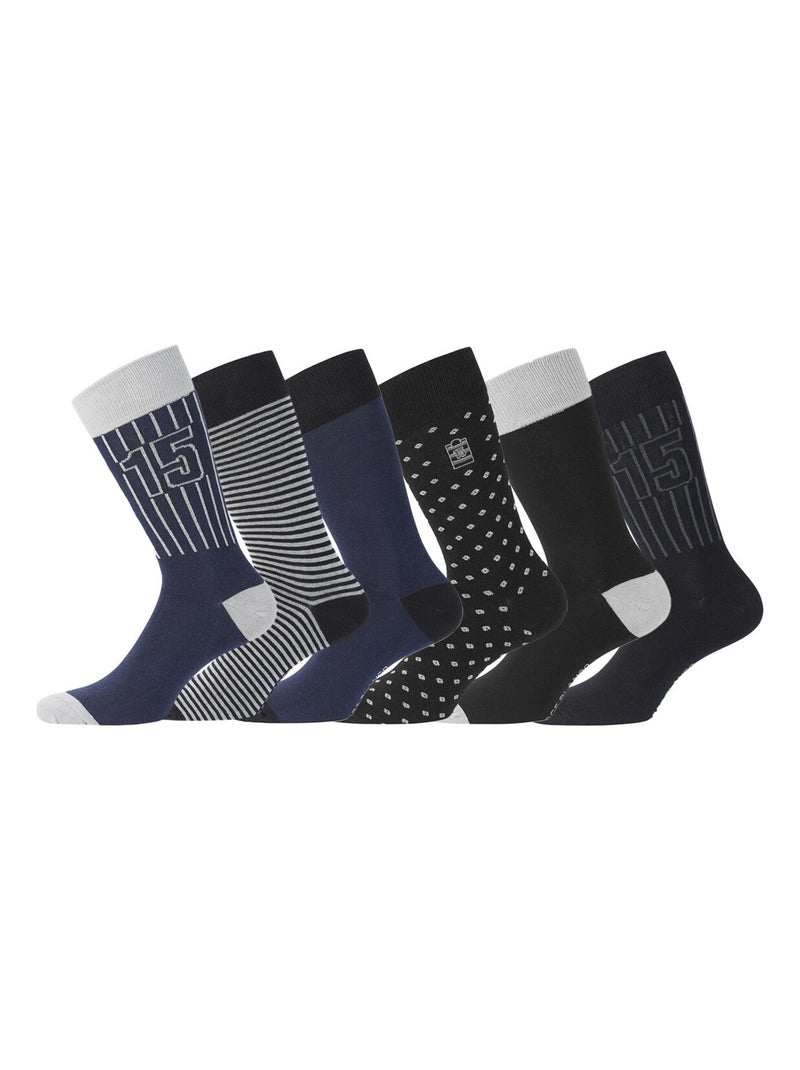 Lot de 6 Paires de Chaussettes de ville coton homme Serge Blanco Noir - Kiabi