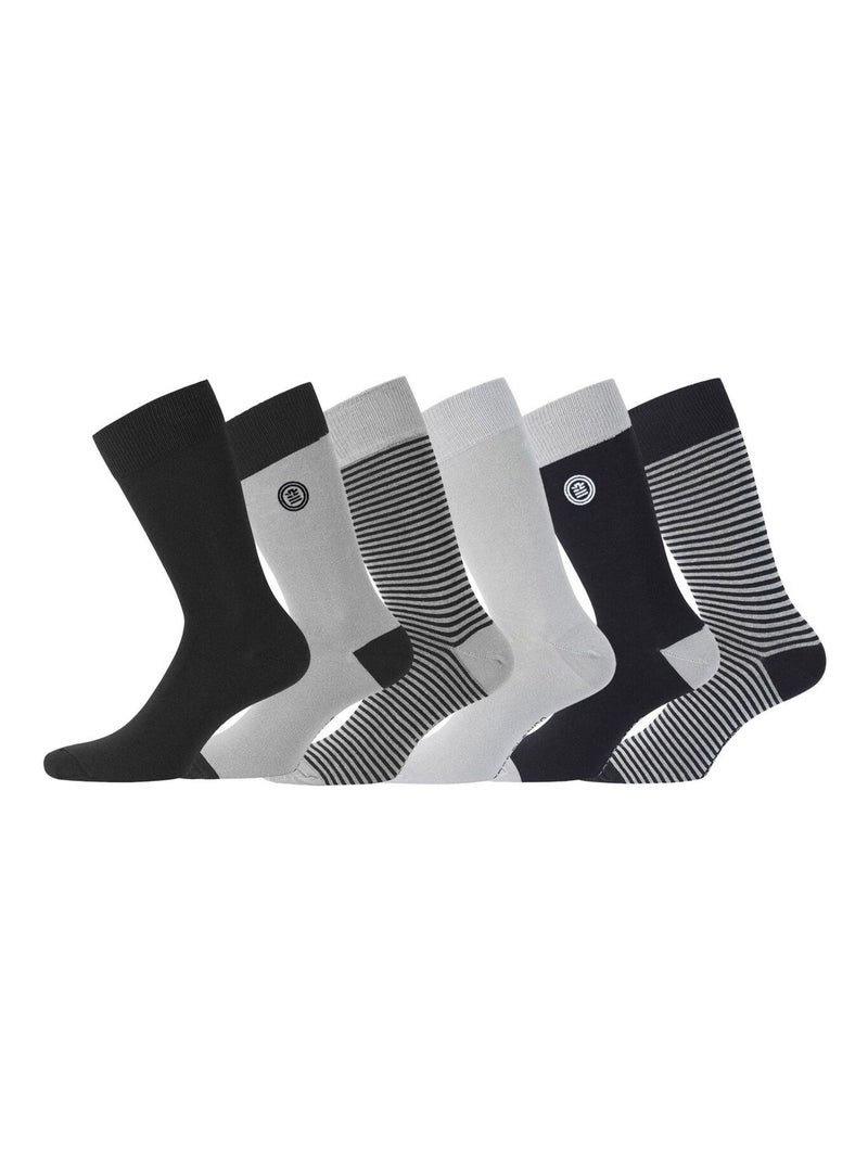 Lot de 6 Paires de Chaussettes de ville coton homme Serge Blanco Noir Gris - Kiabi