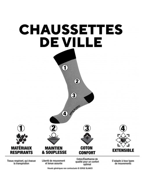 Lot de 6 Paires de Chaussettes de ville coton homme Serge Blanco - Kiabi