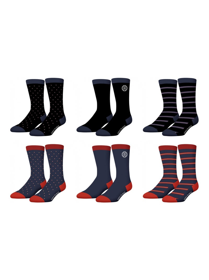 Lot de 6 paires de chaussettes de ville Town AD Serge Blanco Bleu Rouge Noir - Kiabi