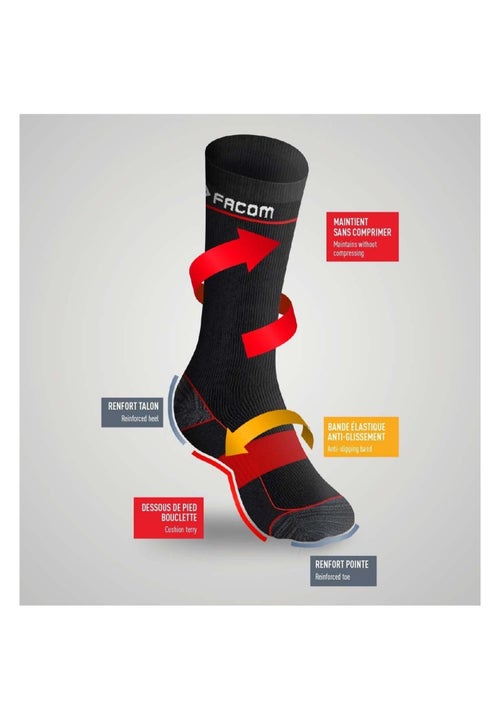 Lot de 6 Paires de Chaussettes longues de travail homme Red Facom - Kiabi