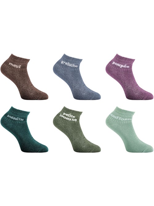 Lot de 6 paires de chaussettes mi-hautes femme à paillettes meuf twinday - Kiabi