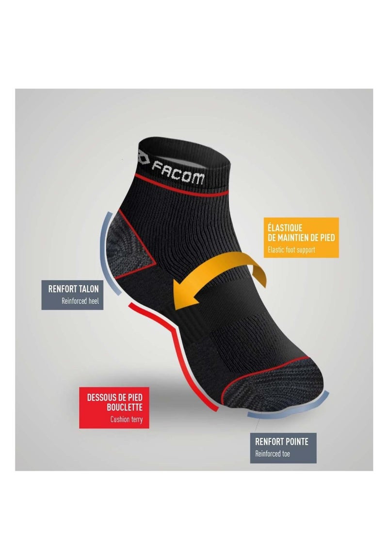 Lot de 6 Paires de Chaussettes Quarter de travail homme Red Facom Noir - Kiabi