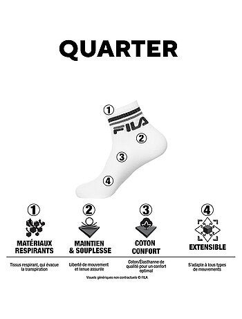 Lot de 6 paires de chaussettes quarter homme f9300 blanc fila