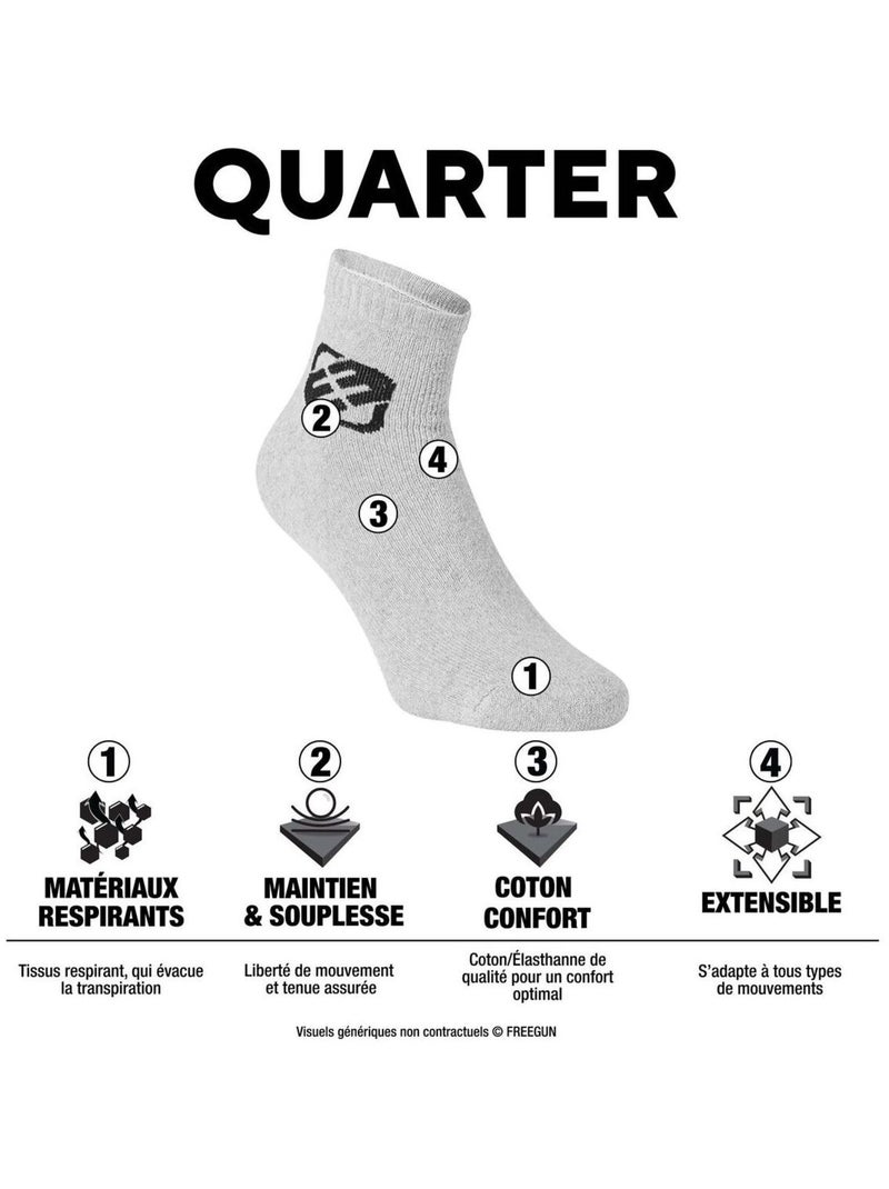 Lot de 6 paires de chaussettes quarter homme Freegun blanc Freegun Blanc - Kiabi