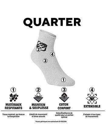 Lot de 6 paires de chaussettes quarter homme Freegun noir Freegun