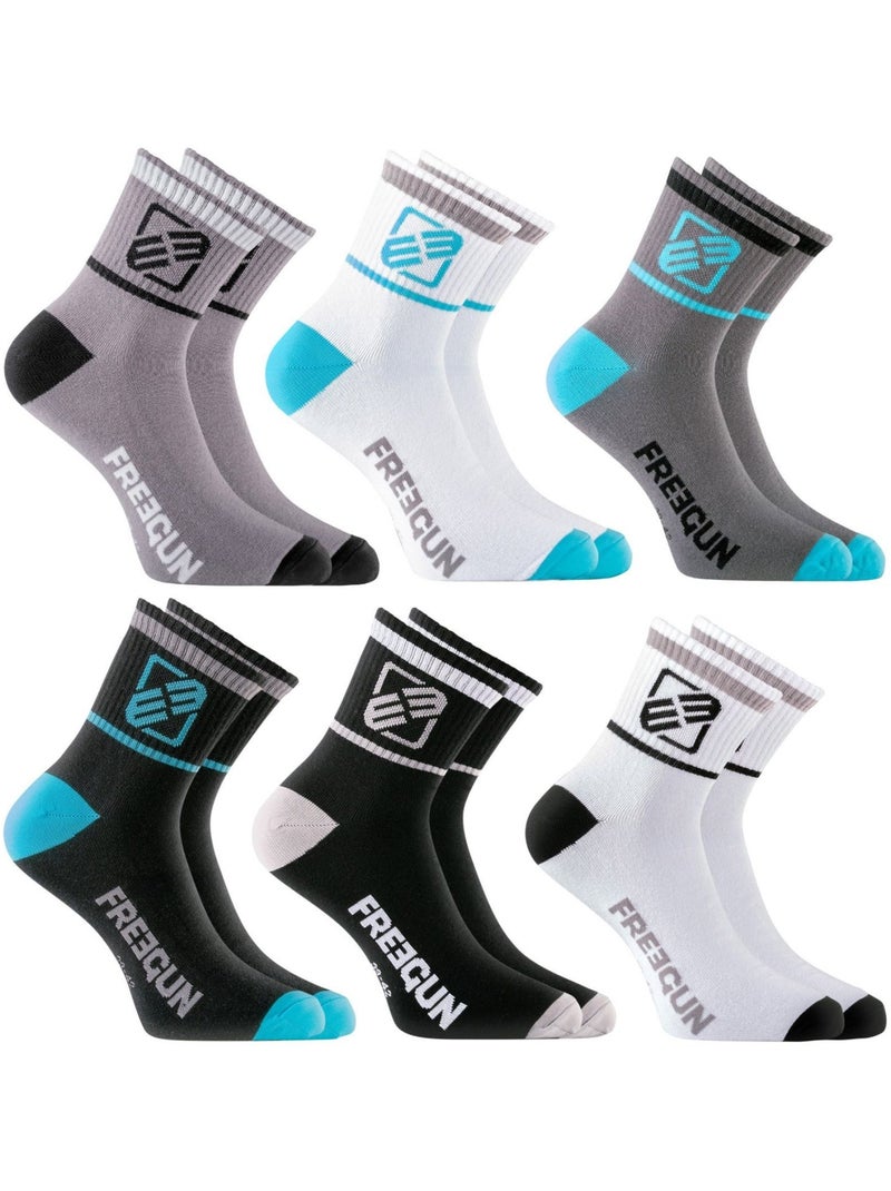 Lot de 6 Paires de Chaussettes Socquettes homme assorties Freegun Noir Blanc - Kiabi