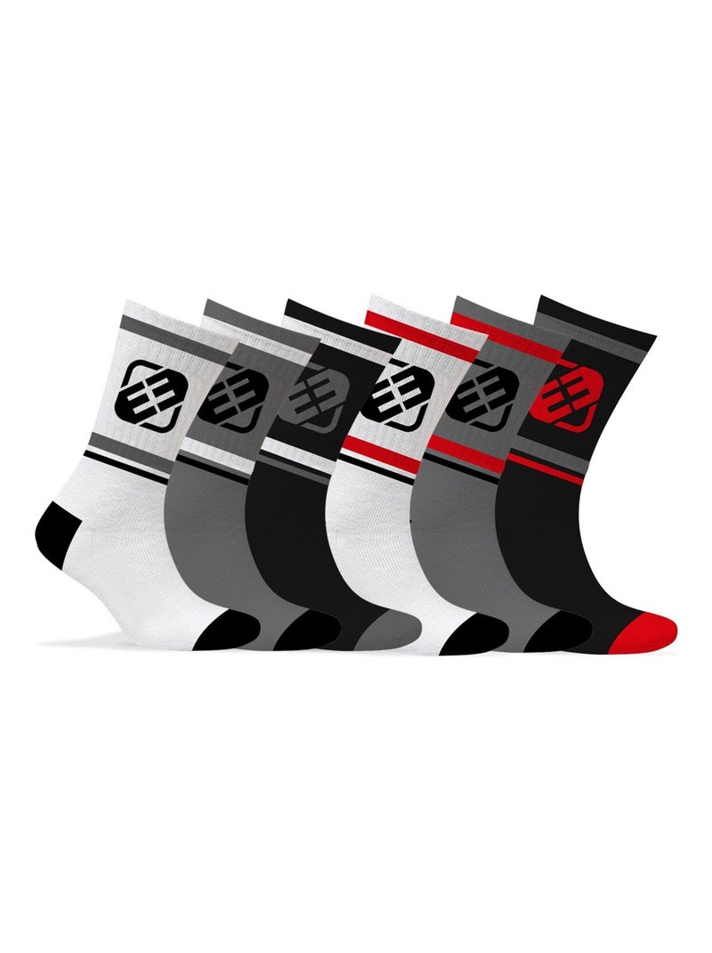 Lot de 6 Paires de Chaussettes Tennis homme assorties Freegun Noir Blanc - Kiabi