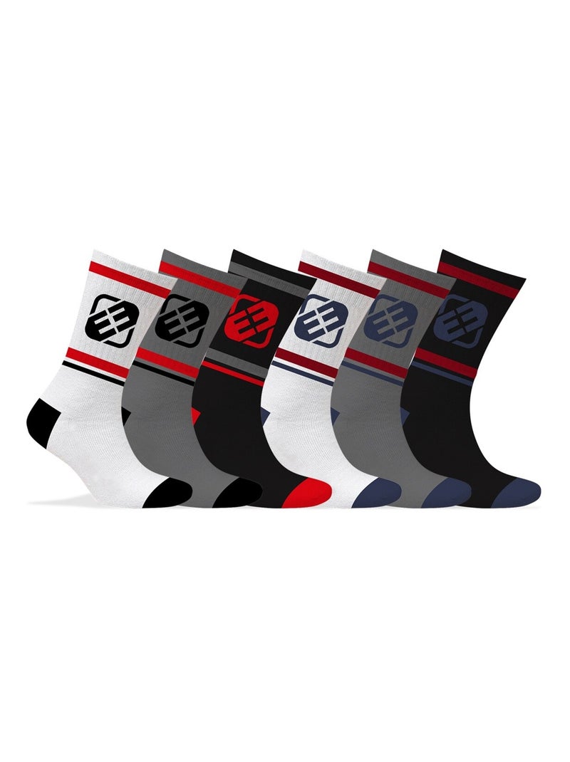 Lot de 6 Paires de Chaussettes Tennis homme assorties Freegun Noir Blanc Gris - Kiabi