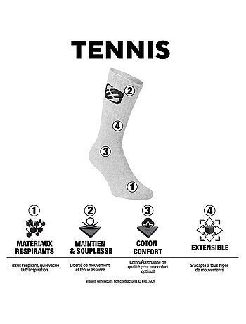 Lot de 6 Paires de Chaussettes Tennis homme Freegun