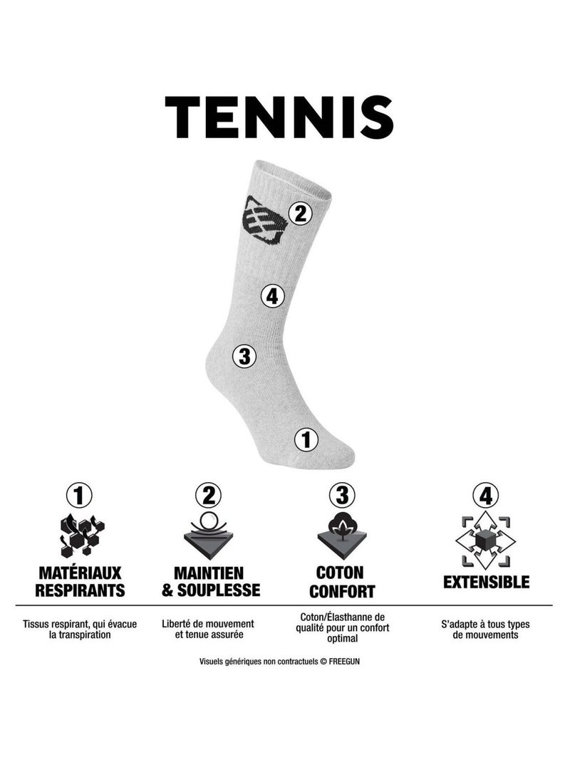 Lot de 6 Paires de Chaussettes Tennis homme Freegun Noir - Kiabi