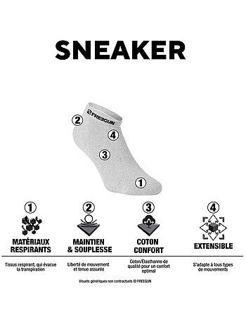 Lot de 6 paires de chaussettes tiges courtes homme Freegun noir/blanc Freegun