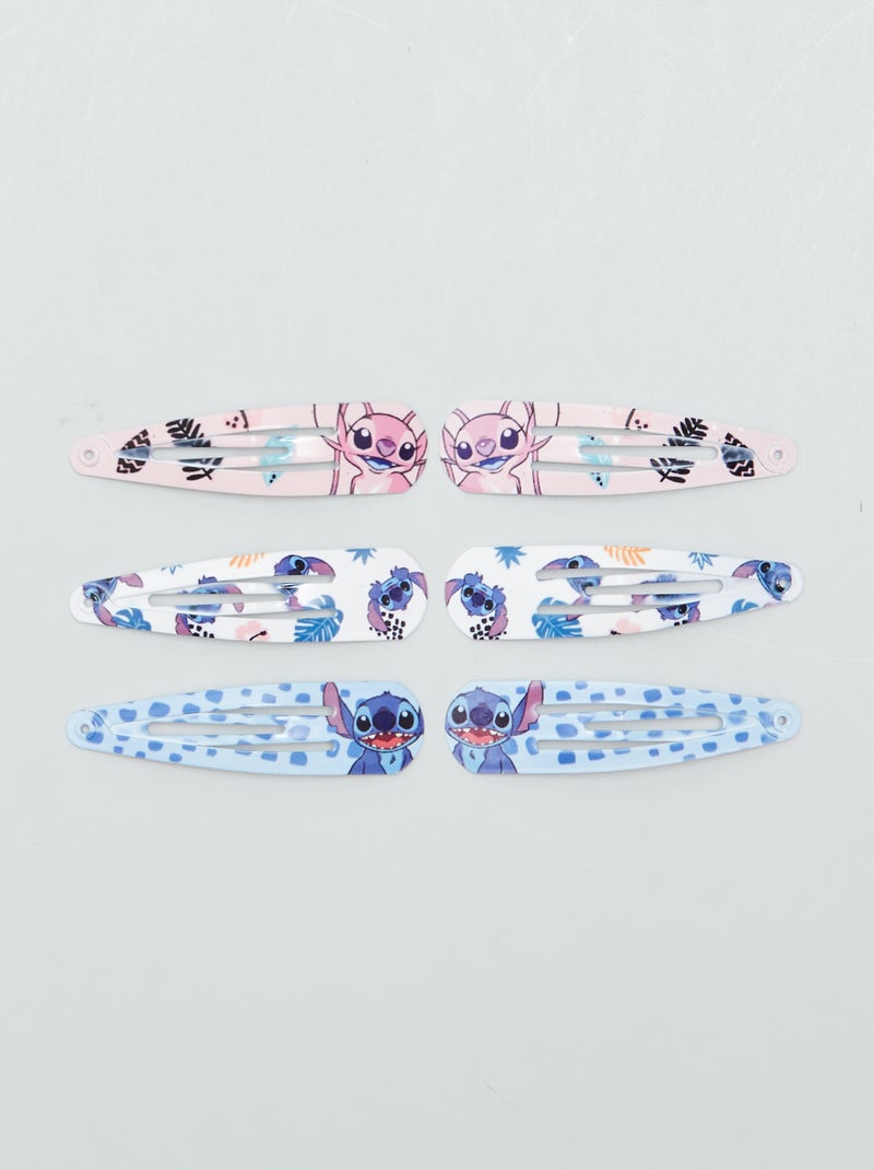 Lot de 6 pinces 'Stitch' Blanc/bleu/rose - Kiabi