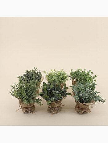 Lot de 6 plantes artificielles pot en jute 14cm