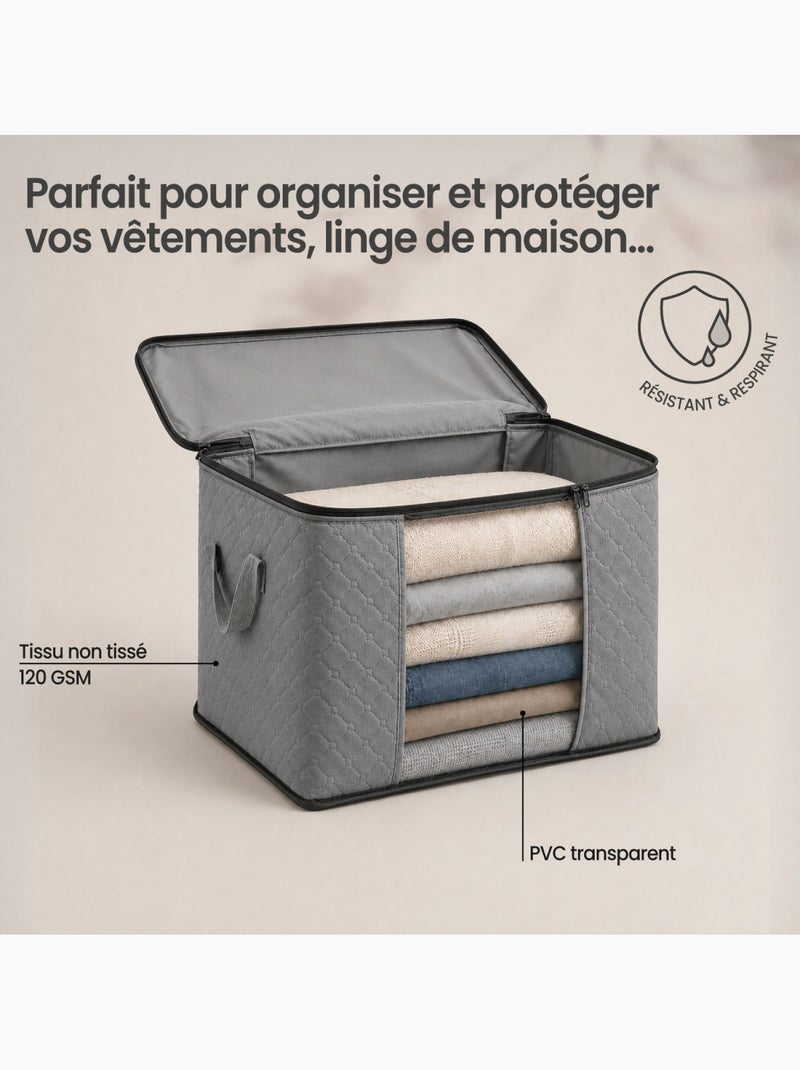 Lot de 6 sacs de rangement pliable pour vêtements, linge de maison avec poignées  - vivezen Gris - Kiabi