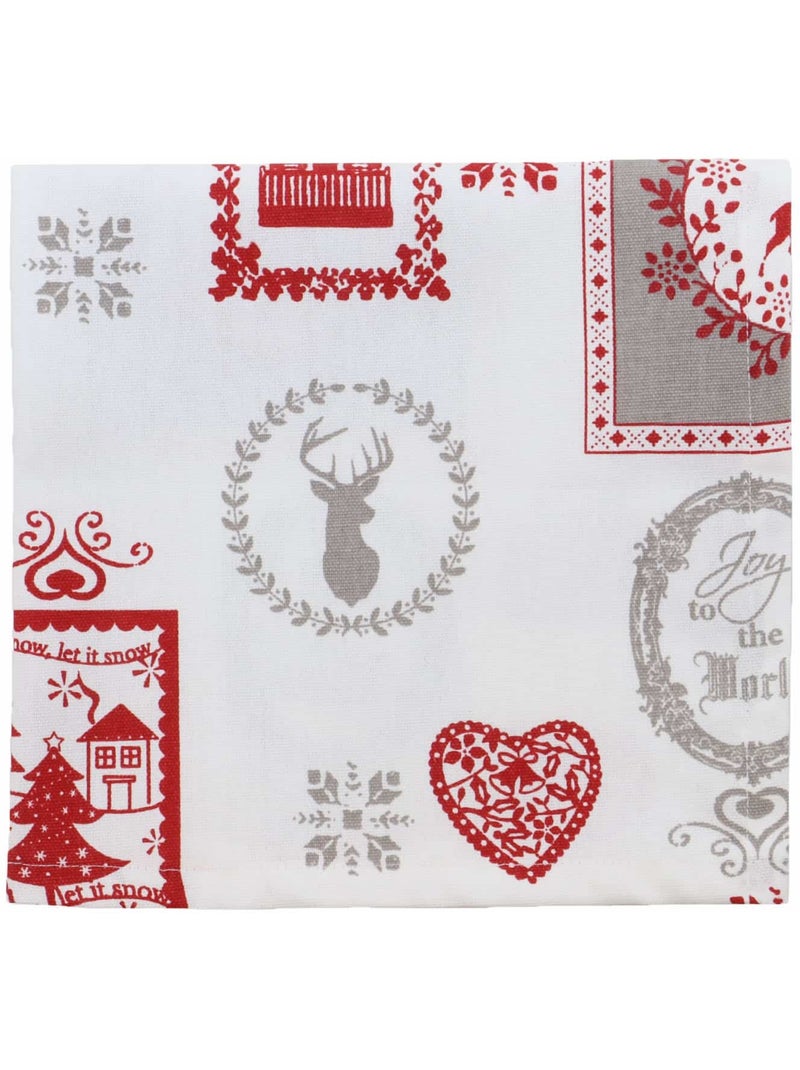 Lot de 6 serviettes de table coton -chalet montagne winter Blanc - Kiabi