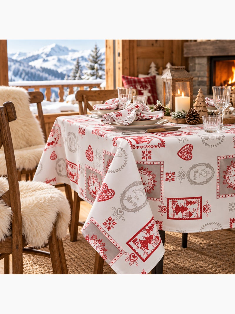 Lot de 6 serviettes de table coton -chalet montagne winter Blanc - Kiabi