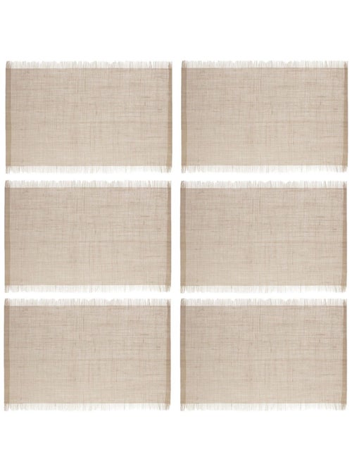 Lot de 6 sets de table à franges - 45 x 30 cm - Naturel - Kiabi