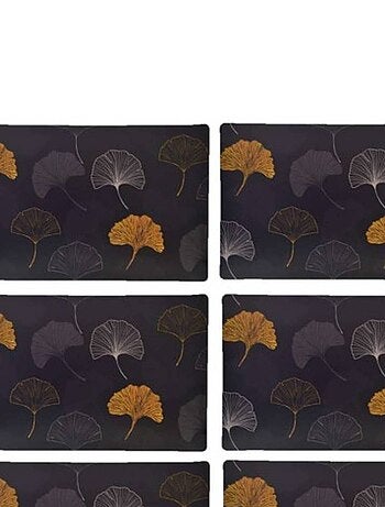 Lot de 6 sets de table à motifs ginkgo TAJINK - 28 x 43 cm - Noir