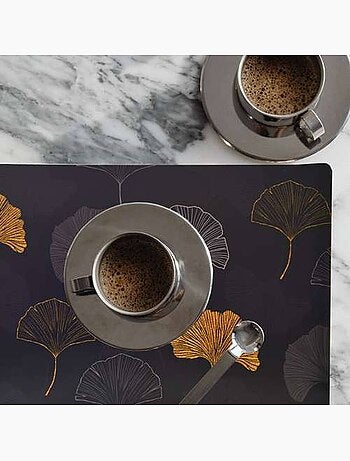 Lot de 6 sets de table à motifs ginkgo TAJINK - 28 x 43 cm - Noir