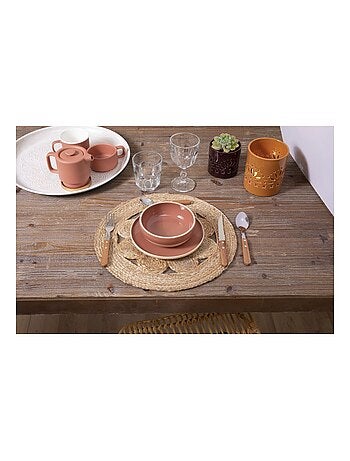 Lot de 6 sets de table en jute ajouré - Diamètre 38 cm - Beige