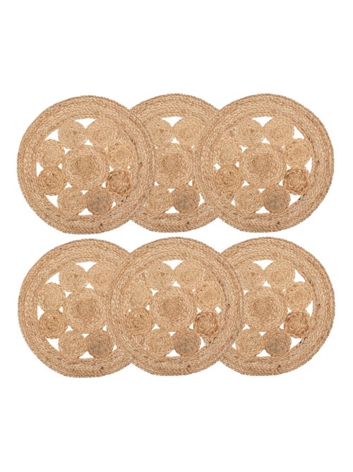 Lot de 6 sets de table en jute ajouré - Diamètre 38 cm - Beige - Kiabi