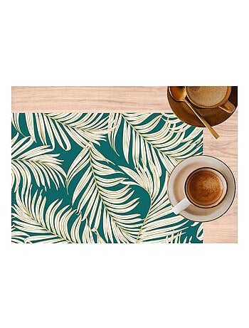 Lot de 6 sets de table motif feuillage avec encre métallique ARLO - 30 x 45 cm - Or et vert
