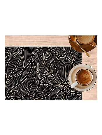 Lot de 6 sets de table motif feuillage avec encre métallique COSMO - 30 x 45 cm - Or et noir