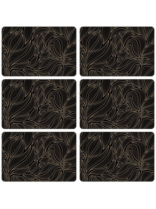 Lot de 6 sets de table motif feuillage avec encre métallique COSMO - 30 x 45 cm - Or et noir - Kiabi