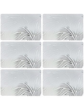 Lot de 6 sets de table motif feuillage avec encre métallique EDEN - 30 x 45 cm - Argent et blanc