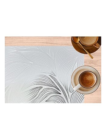 Lot de 6 sets de table motif feuillage avec encre métallique EDEN - 30 x 45 cm - Argent et blanc